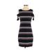 White House Black Market Casual Dress - Bodycon Cold Shoulder Short sleeves: Black Stripes Dresses - Women's Size 2X-Small