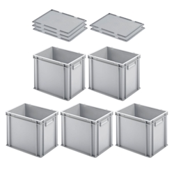 PROREGAL 5x Eurobehälter mit geschlossenem Griff & Auflagedeckel | HxBxT 32x30x40cm | 29 Liter | Grau | Eurobox Image