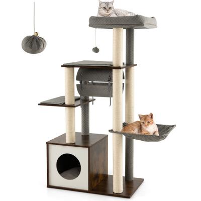 Costway 53 Inch Cat Tree with Condo and Swing Tunnel-Gray