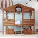 Twin Size Low Loft Wood House Bed with 2 Drawers for Girls Boys,Walnut