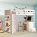 Twin Size Loft Bed with Desk and 3 Storage Shelves, Wooden Twin Loft Bed with 4 Storage Drawers, Ladder and Guardrails for Kids