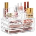HBlife Clear Acrylic Makeup Organizer 2 Pieces Vanity Makeup Case with 4 Storage Drawers 2 Tier Bedroom Cosmetic Display Case Skincare Bathroom Counter Organizer