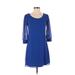 Want and Need Casual Dress - A-Line: Blue Solid Dresses - Women's Size X-Small