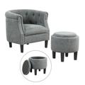 Costway Modern Accent Chair with Ottoman Armchair Barrel Sofa Chair and Footrest-Grey