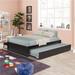 Full Size Wood Platform Bed with Twin Size Trundle Bed, 2 Storage Drawers and Footboard