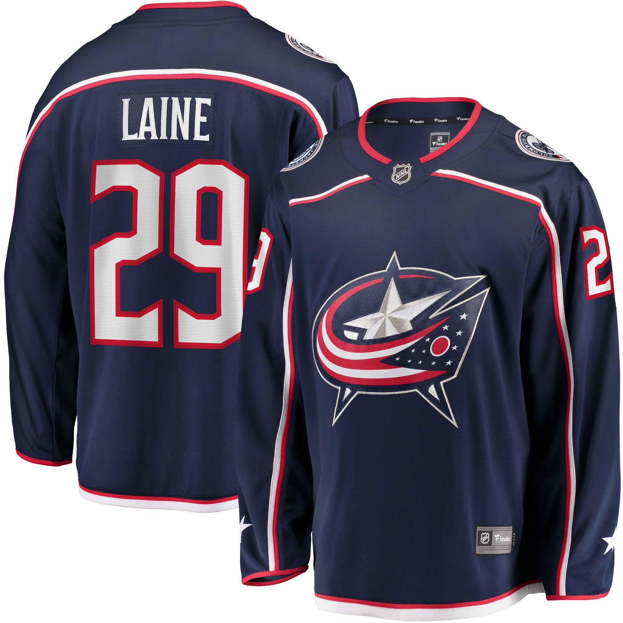 "Columbus Blue Jackets Fanatics Branded Home Breakaway Jersey - Navy - Patrik Laine - Mens" Image