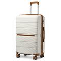 British Traveller 24" Medium Suitcase Lightweight Polypropylene Hard Shell Luggage Hold Check in Suitcase with 4 Wheels and Built-in TSA Lock(White, 66cm 60L)