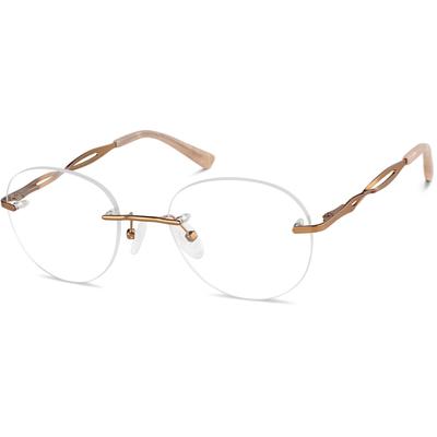 Zenni Round Rimless Glasses Brown Stainless Steel Frame