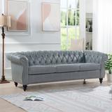 84.65" Modern 3 Seater Sofa Tufted PU Upholstered Roll Arm Couch for Living Room with Nailheads Sofa and Solid Wood Legs