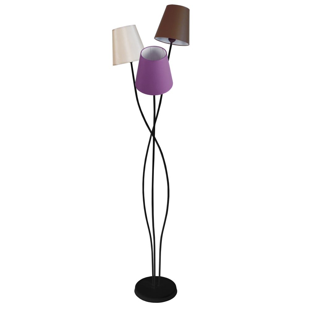 Lampadaire métal H168cm ivoire;Abat-jour: beige,violet,marron