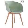 Lot de 4 chaises scandinaves en bois et polypropylène vert menthe