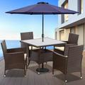 CozyHom 5 Pieces Outdoor Patio Wicker Dining Table Chairs Furniture Sets On Sale Patio Conversation Dining Chairs Sets With Tempered Glass Tabletop Brown