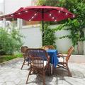 SANLUCE 7.5 ft. Solar Lighted LED Patio Market Crank and Tilt Umbrellas Table Umbrellas UV-Resistant Canopy in Red