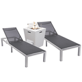 LeisureMod Marlin Modern White Aluminum Outdoor Patio Chaise Lounge Chair Set of 2 with Square Fire Pit Side Table Perfect for Patio Lawn and Garden (Black)