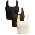 OQQ Damen 3-teiliges Tank-Top, gerippt, nahtlos, Workout, Übung, Yoga, Crop Tops, Schwarz, Kaffee, Beige, Groß