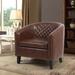 Modern Leather Upholstered Arm Chair Living Room Wood Legs Barrel Chair Thick Foam Upholstered Accent Chairs