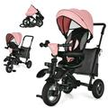 Gymax 7-In-1 Kids Baby Tricycle Folding Steer Stroller w/ Rotatable Seat Pink