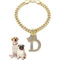 Icemond Rhinestone Studded Initial Pendant 18 Cuban Chain Fashion Costume Jewelry Necklace for Dogs Cats in Gold Rhodium Tone