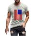 REORIAFEE USA Flag Stars Stripes Tees for Men Patriotic Independence Day T-Shirt Print Pullover Fitness Sport T-Shirt Crewneck Short Sleeve Gray L