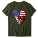 REORIAFEE Women US American Flag for Independence Day 4th of July T-Shirt Independence Day Flag Sunflower Print T-Shirt Round Neck Short Sleeve Army Green M