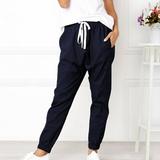 POROPL Cargo Pants for Women Clearance Under $20 Casual Solid High Waist Wide Leg Pocket Straight Cargo Pants for Woman Blue Size 4