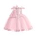 safuny Girls s Party Gown Birthday Dress Clearance Floral Lace Splicing Cold Shoulder Sleeve Princess Dress Lovely Comfy Fit Holiday Round Neck Bowknot Mesh Tiered Hem Vintage Pink 3-10Y