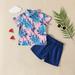 Baby Deals!Toddler Girl Clothes Clearance Summer Suit for Children Toddler Baby Boys Fashion Short Sleeve Blouse Tropical Plant Print Retro Shirt Shorts Suit Baby Suit Summer Casual Clothes Sets