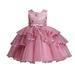 safuny Girls s Party Gown Dress Clearance Floral Gradient Lovely Holiday Sleeveless Bowknot Princess Dress Comfy Fit Round Neck Birthday Princess Ruffle Mesh Hem Vintage Red 2-10T