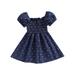 Sunisery Toddler Girls Summer Casual Denim Dress Blue Short Puff Sleeve Dot Print Dresses