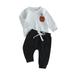 Infant Baby Boys Halloween Outfits Pumpkin Print Long Sleeve Sweatshirt and Elastic Pants