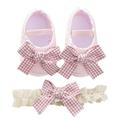 Baby Girls Mary Jane Flats with Bowknot Soft Sole Cotton Princess Wedding Dress Shoes with Free Headband Prewalkers Crib Shoes for 0-12M