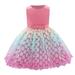 safuny Girls s Party Gown Birthday Dress Clearance Mermaid Beading Vintage Princess Dress Comfy Fit Holiday Pleated Mesh Swing Hem Sleeveless Lovely Round Neck Pink 6-24M