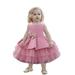 safuny Girls s Party Gown Birthday Dress Clearance Solid Bowknot Vintage Holiday Sleeveless Lovely Comfy Fit Princess Dress Round Neck Tiered Mesh Ruffle Hem Pink 0-4Y