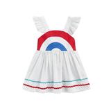 Baby Girls Dress Clothing Ruffles Fly Sleeve Rainbow Printing A-Line Knee Length Dress
