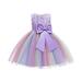 safuny Girls s Party Gown Birthday Dress Clearance Rainbow Gradient Lovely Comfy Fit Holiday Round Neck Floral Bowknot Lace Mesh Vintage Sleeveless Princess Dress Purple 2-9Y