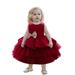 safuny Girls s Party Gown Birthday Dress Clearance Solid Bowknot Vintage Holiday Sleeveless Lovely Comfy Fit Princess Dress Round Neck Tiered Mesh Ruffle Hem Red 0-4Y