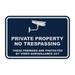 Classic Framed Private Property No Trespassing These Premises are Protected by Video Surveillance 24/7 Sign (Navy Blue / White) - Medium