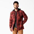 Dickies Men's Water Repellent Flannel Hooded Shirt Jacket - Brick/black Ombre Plaid Size Lt (TJ211)