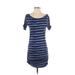 RACHEL Rachel Roy Casual Dress - Bodycon Boatneck Short sleeves: Blue Print Dresses - Women's Size Small