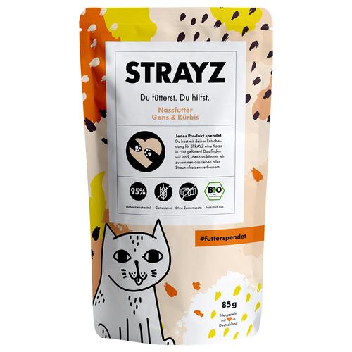 12x 85g STRAYZ BIO Pouch Bio-Gans & Bio-Kürbis Katzenfutter nass