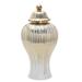 House of Hampton® Gaida Ceramic Beloved Ceramic White & Silver Ginger Jar Vase w/ Lid Ceramic in White/Yellow | 16.5 H x 8 W x 8 D in | Wayfair