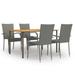 Anself 5 Piece Patio Dining Set Acacia Wood Tabletop Rectangle Table and 4 Chairs Gray Poly Rattan Steel Frame Outdoor Dining Set for Garden Lawn Courtyard