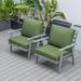 LeisureMod Walbrooke Mid-Century Modern Outdoor Patio Armchair with Grey Powder Coated Aluminum Frame and Removable Cushions for Patio Balcony and Backyard Set of 2 (Green)