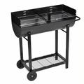 Anself Charcoal BBQ Stand with Lower Shelf and Wheels Steel Barbecue Grill Black for Camping Cooking Grilling Smoking Picnic Hiking Party Garden Patio 39.4 Inch Length