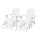 MoNiBloom Set of 2 Adirondack Chair with Ottoman Footrest Outdoor Wooden Lounge Chairs Set Weather Resistant Patio Lawn Chair for Outside Pool White