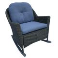 34 Gray Resin Wicker Deep Seated Rocker Chair with Blue Cushions