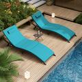 Kullavik Patio Chaise Lounge Set 3 Pieces Outdoor Lounge Chair Outdoor Wicker Lounge Chairs with Table Folding Chaise Lounger for Poolside Backyard Porch Blue