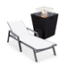 LeisureMod Marlin Modern Black Aluminum Outdoor Patio Chaise Lounge Chair With Arms with Square Fire Pit Side Table Perfect for Patio Lawn and Garden (White)