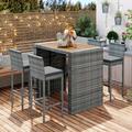 Churanty 5 Pieces Outdoor Patio Wicker Bar Set Rattan Height Dining Table Set with 4 Stools PE for Poolside Garden Gray Wicker