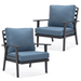 LeisureMod Walbrooke Mid-Century Modern Outdoor Patio Armchair with Black Powder Coated Aluminum Frame and Removable Cushions for Patio Balcony and Backyard Set of 2 (Navy Blue)